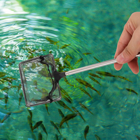 2pcs Toyvian Aquarium Net with Extendable Stainless Steel Handle Square Telescoping Fish Catching Net for Fish Tank