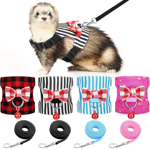4 Pieces Small Pet Harness Vest and Leash Set, Cute Bowknot Chest Strap for Outdoor Walking, Small