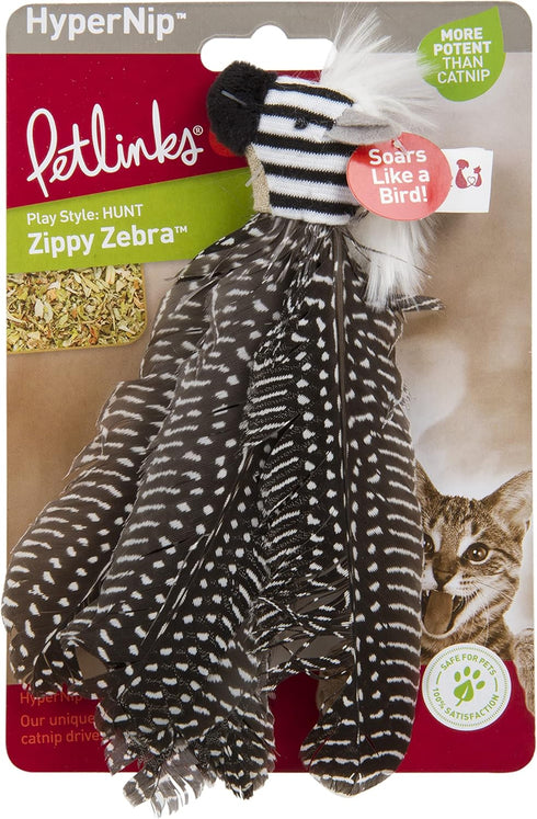 Petlinks HappyNip Zippy Zebra Feather Cat Toy, Contains Silvervine & Catnip, Black/White, One Size