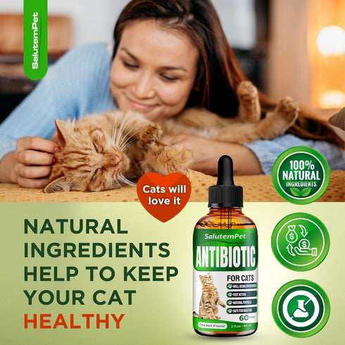 Natural Antibiotics for Cats - Supports Allergy Relief, Itch Relief, and Multivitamin for Cats, 2 Oz