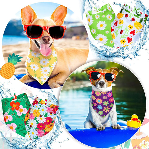 Weewooday 8 Pieces Dog Bandanas, Summer Flower Print Triangle Bibs Floral Puppy Scarf Accessories for Dogs Cats