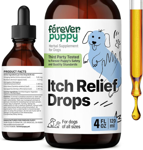 Itch Skin Relief for Dogs - Nutritional Drops for Dry Itchy Skin with Soothing Gotu Kola, 4 oz