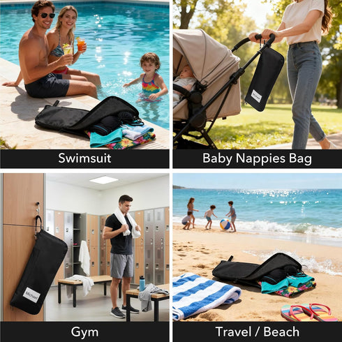 CarryWise 2-in-1 Wet Bag, Changing Mat & Wet Dry Bag with Non-Slip Backing, Water-Resistant Zipper & Towel Lining