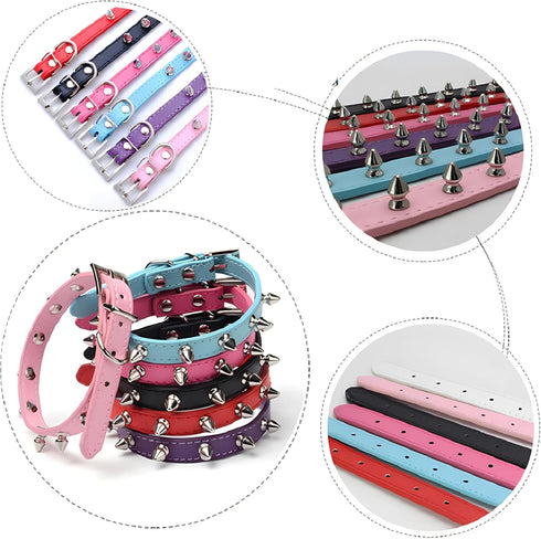 Soft PU Leather Spiked Dog Collar, Adjustable Studded Cat Collars for Girl Boy Small Breed Pet Teacup Mini Tiny Puppy
