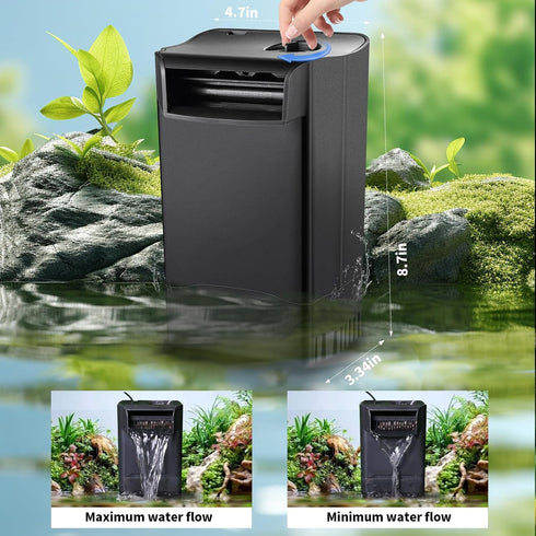 Upgraded Turtle Tank Filter, Adjustable Internal Aquarium Filters, Quiet Reptile Waterfall Filter for Shrimp Frog