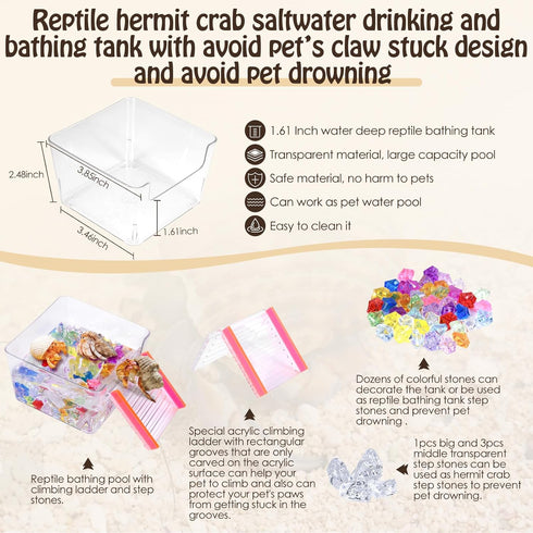 6 Pack Hermit Crab Accessories Hermit Crab Bathing Pool with Ramp Reptile Hermit Crab Water Food Bowls Dish Starter