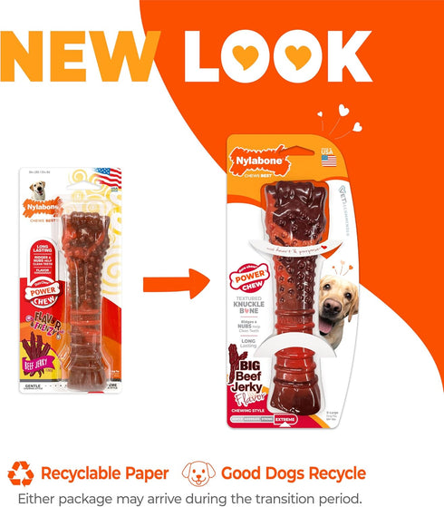 Nylabone Textured Bone Power Chew Toy for Dogs - Durable & Tough for Aggressive Chewers, Beef Jerky Flavor, X-Large