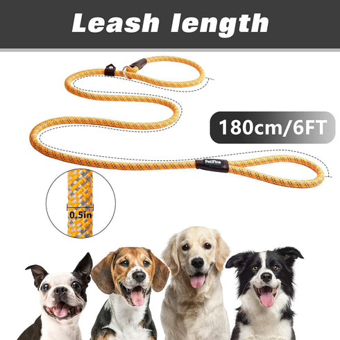 PetiFine Slip Lead Dog Leash, 6FT x 1/2", Reflective Durable Heavy Duty Adjustable Nylon Dog Rope Leash for Small