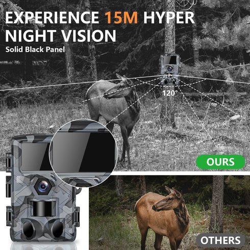 LANTOOCAM 60MP 32GB IP66 120Wide-Angle H.264 MP4 Trail Camera, Hunting Camera with WiFi, TF Card, Night Vision, Motion