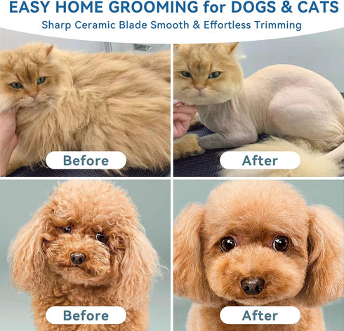 PUKACO 3-Speed Trimmer Dog Clipper for Grooming Low Noise, Cordless Dog Grooming Kit, Rechargeable Pet Hair Clippers