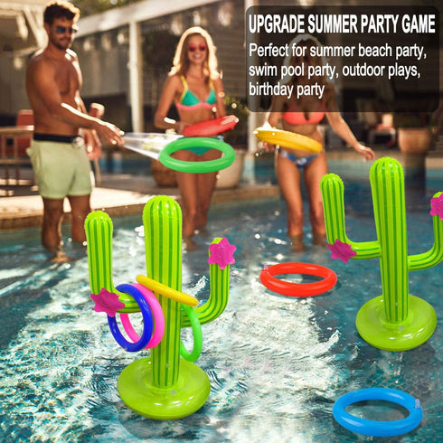 UNIME Inflatable Cactus Ring Toss Game Set, Target Toss with 4 Color Inflatable Rings for Pool Party Supplies