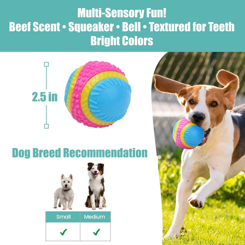 SPOT 5 2.5-inch Sensory Ball for Soft Chewers - Stimulates All Senses, Bell & Squeaker Sounds, Raised Nubs Clean Teeth