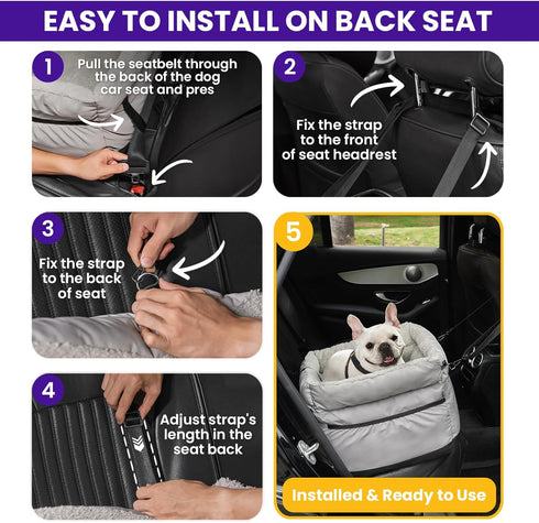 25 lbs BurgeonNest Dog Car Seat for Small Dogs up to - Washable Pet Booster Seat with Safety Leash & Storage Pockets