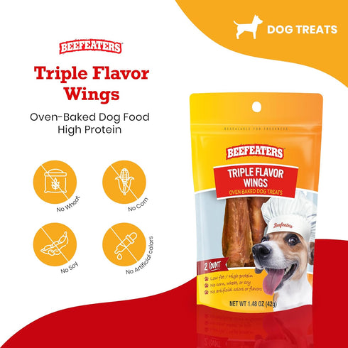 Beefeaters Dog Treats - Triple Flavor Wings 1.48oz Case of 12 | Rawhide Wrapped with Real Chicken
