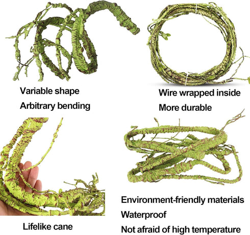 kathson 3 PCS Reptile Vines Plants - Flexible Bendable Jungle Climbing Vine Decor for Terrarium