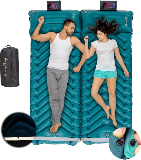 Inflatable Camping Sleeping Pad, Thick 4 Inch Ultralight Mat with Pillow and Built-in Foot Pump