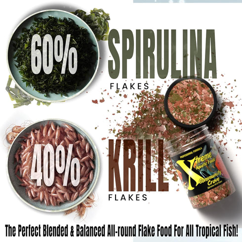 Xtreme Community Crave Flake - Premium Aquarium Food for Tropical & Freshwater Fish, Krill & Spirulina Blend, 1oz