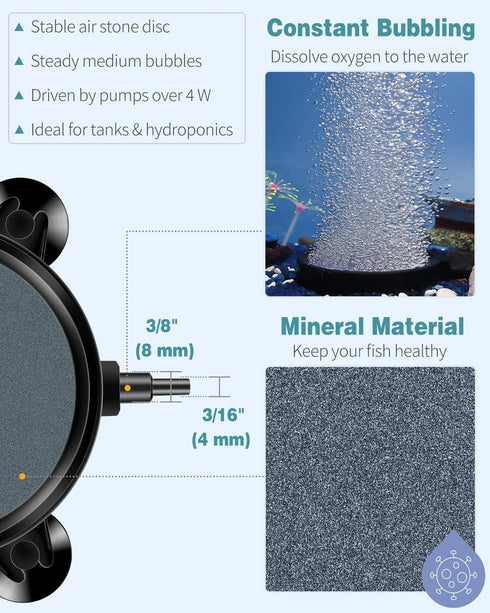 Pawfly Aquarium 4 Inch Air Stone, Fish Tank Airstone Bubble Diffuser for Pumps, Tanks, Ponds
