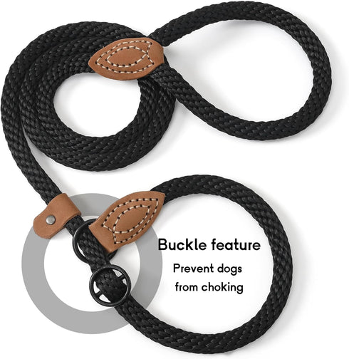 Mile High Life Heavy Duty Slip Leads for Dogs: 4 Feet No Pull Dog Training Leash with Leather Tip, Black Rope Lead