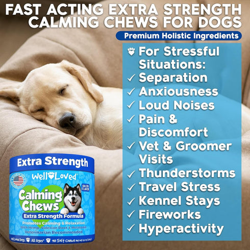 Recommended, Well Loved Calming Chews for Dogs - Dog Calm Treats, Made in USA, Vet Behavior Support with Melatonin
