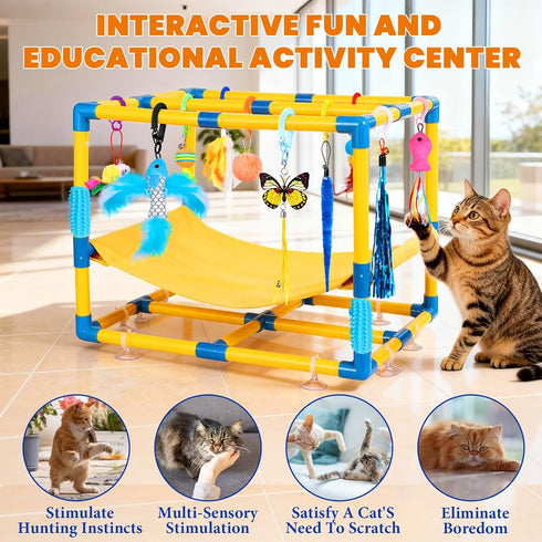 Toys,Hammock Cat Jungle Gym With Hanging Interactive Cat Activity Center For Kittens With Cat Self Groomer,Removable