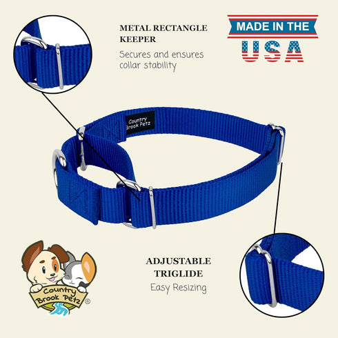 Country Brook Petz Martingale Dog Collar - Royal Blue, 3/4 Inch, Small - Heavy-Duty Training Collar