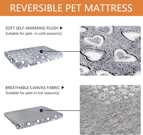 VANKEAN Dog Crate Mat, Reversible Stylish Dog Bed with Waterproof Linings and Removable Machine Washable Cover, Grey