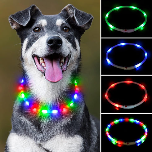 HIGO LED Dog Collar Light, RGB Light Up Necklace for Your Dog's Nighttime Walking (Multi-Color)