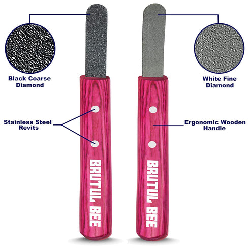 Brutul Bee Stripping Metal Stone Diamond Edged for Dogs, Cats & Pets, Wooden Handle, PINK