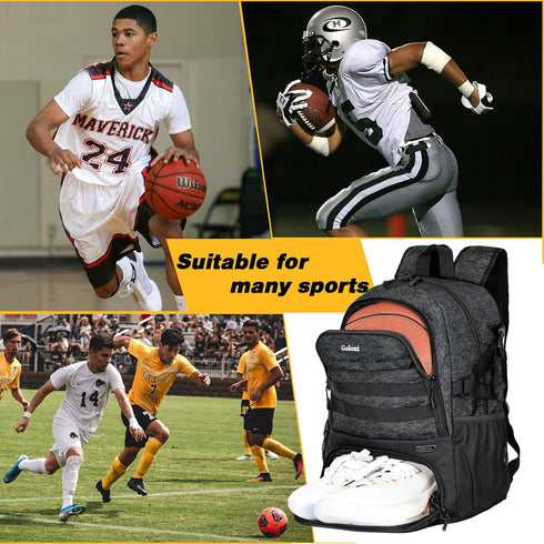 Goloni Basketball Backpack, Large Sports Bag with Ball & Shoe Compartment for Volleyball Soccer
