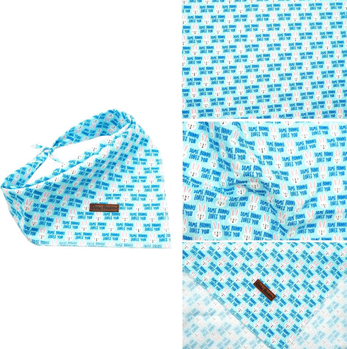 1PC Bobo Dog Bandana, Easter Day Dog Bandanas Blue Bunny Print Bibs Scarf Square Soft Dog Kerchief Pet Bandanas