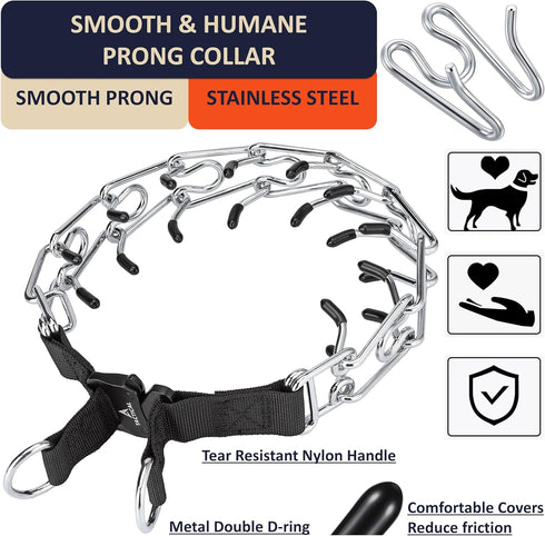 Prong Collar for Dogs - Adjustable Quick-Release Metal Buckle Pinch Collar, Stainless Steel Choker Collar (L/Neck Girth
