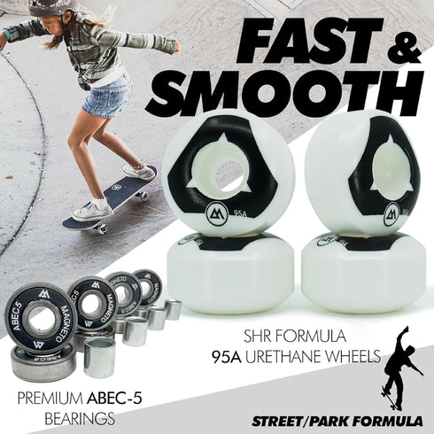 Magneto Complete Skateboard - Maple Wood, ABEC 5 Bearings, Double Kick Concave Deck for Kids, Beginners, Teens & Adults