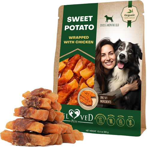 Dog Chew Treats Wrapped with Chicken & Sweet Potato - Grain Free Natural Snacks in Bulk for Dogs - Made in USA