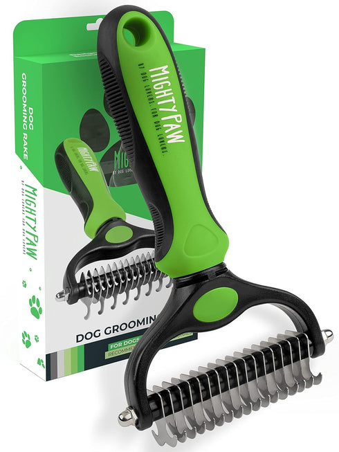 Mighty Paw Dog Grooming Brush - 2-In-1 Dual Sided Comb with Round Tip for Maximum Coat Penetration