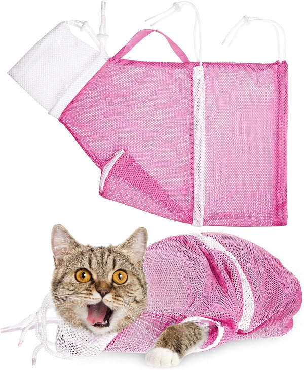 Cat Shower Net Bag Grooming Bathing, Adjustable Washing Bag for Cat Restraint Accessories Prevent Biting Scratching