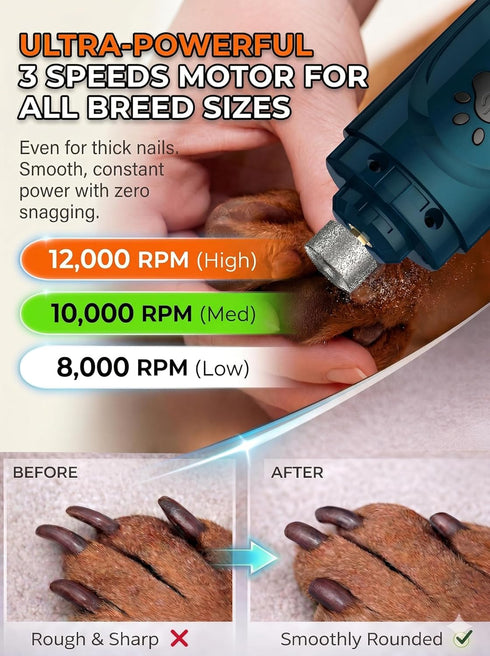 2 3 12,000 30dB Trimmer YABIFE Super Quiet Dog Nail Grinder & Clippers Kit with LED Lights, Speeds Up to RPM, Lower