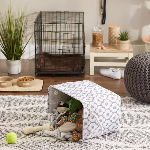 Bone Dry Pet Storage Collection, Lattice Paw Print, Medium Rectangle, White/Gray