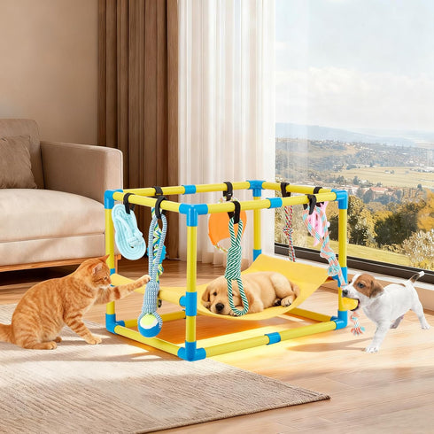 8 Hammock (23x17x17in) Keaber Puppy Play Gym with Hanging Toys, Jungle Playground Gym for Small Dogs, PVC Frame