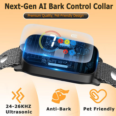 Ultrasonic Dog Bark Collar for Large Medium Dogs, Smart Anti Barking Device, Rechargeable Training Collar with