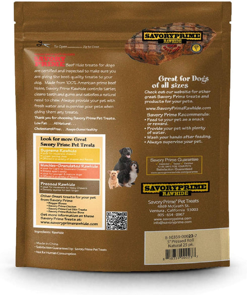 Savory Prime 25-Pack Pressed Roll, 5-Inch, Natural, All Breed Sizes (49600023)