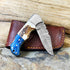 WINTERFELL Damascus Pocket Knife For Men - 6.5" Handmade Folding Knife with Leather Sheath for Hunting and Camping