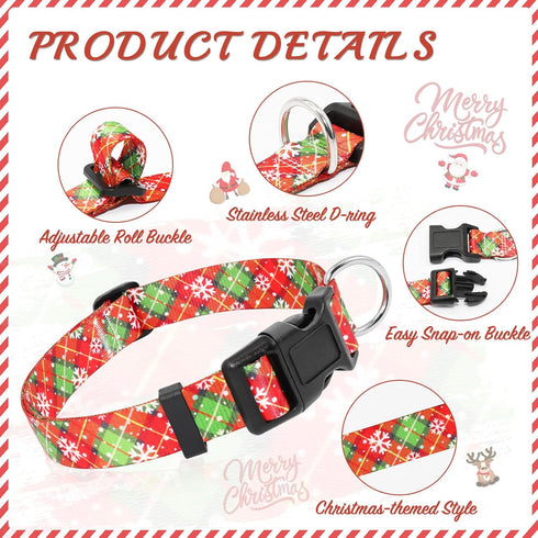Dogs Christmas Collar, Red Plaid Snowflake-Themed Christmas Cute Dog Collars, Adjustable Puppy Dog Collar for Small Dogs, Pet Decorative Collar (Christmas, XS)