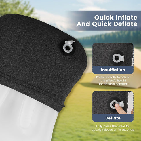 Inflatable Camping Pillow with Removable Cover, Ultralight Ergonomic Washable Pillow for Camping, Hiking, Travel Gray