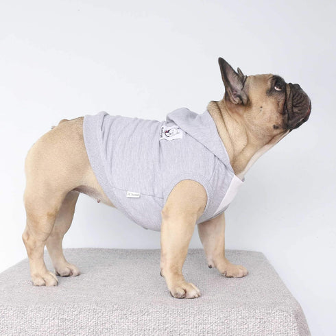iChoue 100% Breathable Cotton Dog Hoodies for French Bulldog, Sweatshirts for Medium Dogs, Grey, Large Plus
