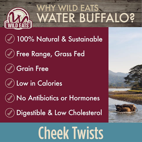 10 Pack Wild Eats Water Buffalo Jerky Wrapped Cheek Twist Dog Chews - (Healthy Alternative for Beef Rawhides for Dogs
