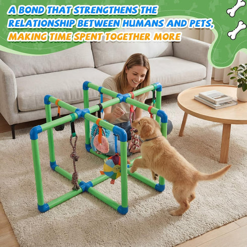 RoundFunny 9 31.5 22.6 19 Inch Puppy Play Gym with Toys Small Dogs Indoor Jungle Playground PVC Frame with Bungee