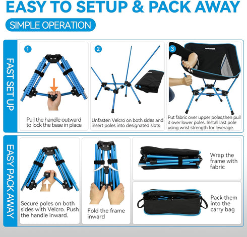 Backpacking, 330Lbs MARCHWAY Lightweight Folding Camping Chair, Portable Foldable Compact for Outdoor Camp, Travel