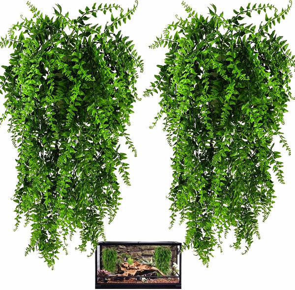 HERCOCCI 2 Pack Reptile Plants, Artificial Hanging Vines Habitat Decorations with Suction Cup for Bearded Dragon,