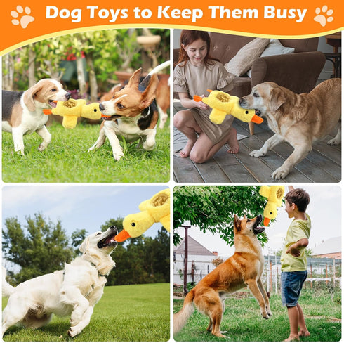 ZYBDP Yellow Duck Plush Dog Toys with Squeaks, Food Hiding Function & Interactive Play - Durable & Fun for Large
